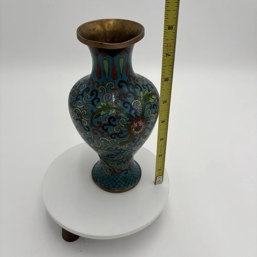 Vintage Mid‎ 19th Century Chinese Cloisonné Vase Multicolor Intricate Design 8